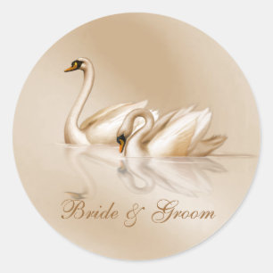 Adesivo Redondo Casamento Personalizado de Swans Graciosos KRW