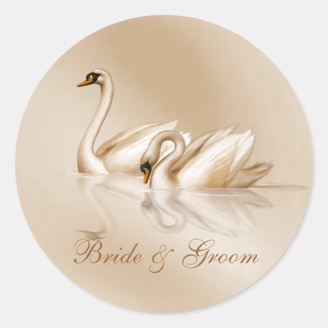 Adesivo Redondo Casamento Personalizado de Swans Graciosos KRW (Frente)