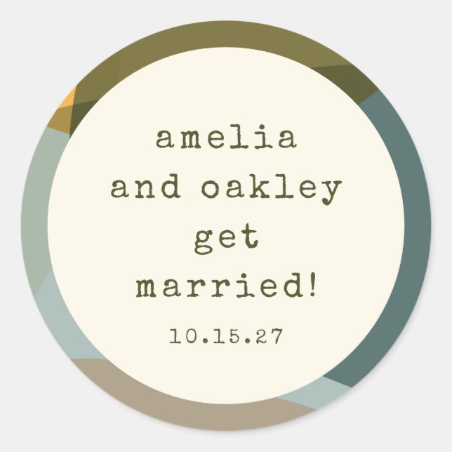 Adesivo Redondo Casamento Personalizado de Teal de Abstrato modern (Frente)