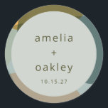 Adesivo Redondo Casamento Personalizado de Teal Verde da Abstrato<br><div class="desc">Vinheta redonda clássica exclusiva de casamento personalizado com Abstrato moderno</div>