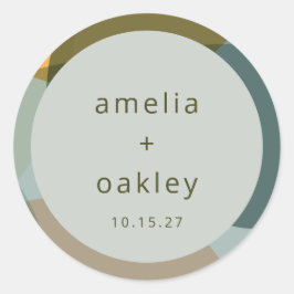 Adesivo Redondo Casamento Personalizado de Teal Verde da Abstrato 