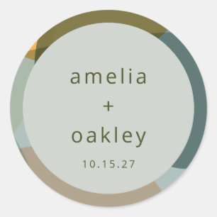 Adesivo Redondo Casamento Personalizado de Teal Verde da Abstrato