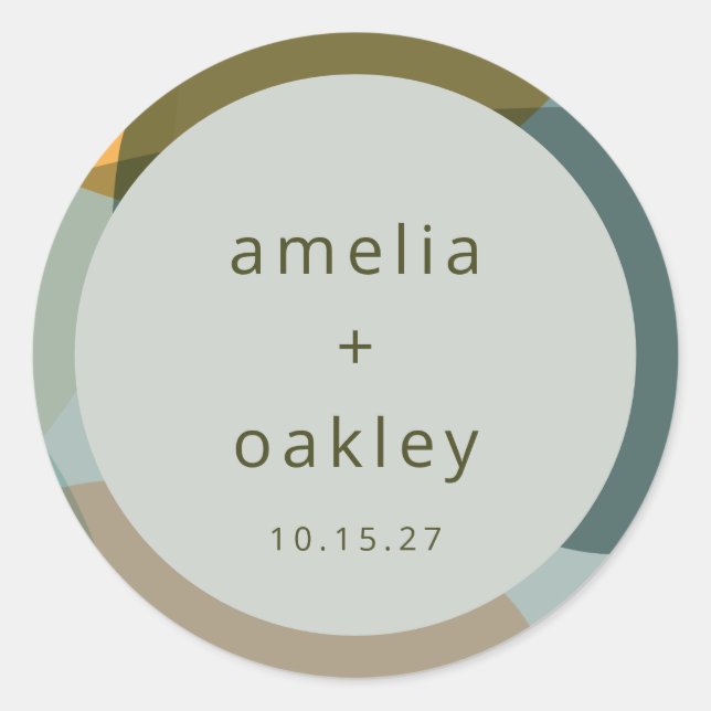 Adesivo Redondo Casamento Personalizado de Teal Verde da Abstrato  (Frente)