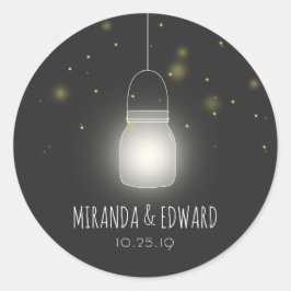 Adesivo Redondo Casamento Personalizado do Mason Jar Fireflies Sal