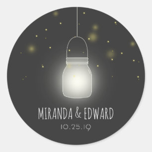 Adesivo Redondo Casamento Personalizado do Mason Jar Fireflies Sal