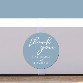 Adesivo Redondo Casamento Personalizado do Script Branco Dusty Blu