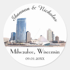 Adesivo Redondo Casamento Personalizado do Skyline Milwaukee