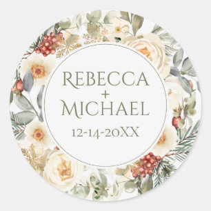 Adesivo Redondo Casamento Personalizado dos Florais de inverno Ele
