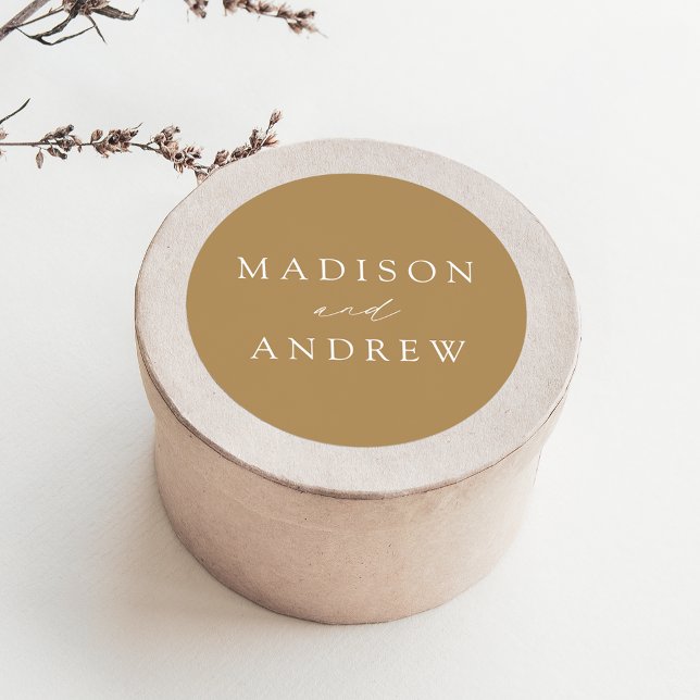 Adesivo Redondo Casamento Personalizado Dourado Elegante Moderno (Criador carregado)