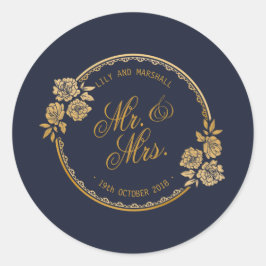 Adesivo Redondo Casamento Personalizado Dourado Elegante | Vedante