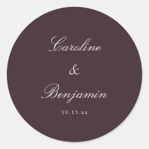 Adesivo Redondo Casamento Personalizado Escrito em Plum Clássico E