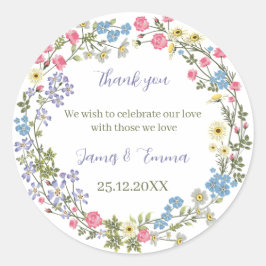 Adesivo Redondo Casamento Personalizado Floral Elegante
