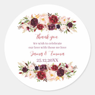 Adesivo Redondo Casamento Personalizado Florral Elegante