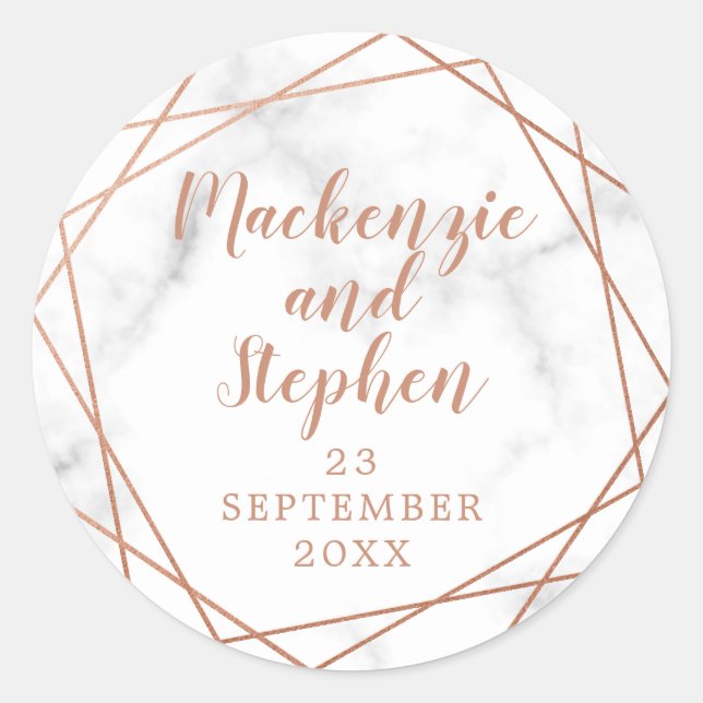 Adesivo Redondo Casamento Personalizado Geométrico Marble Marble (Frente)