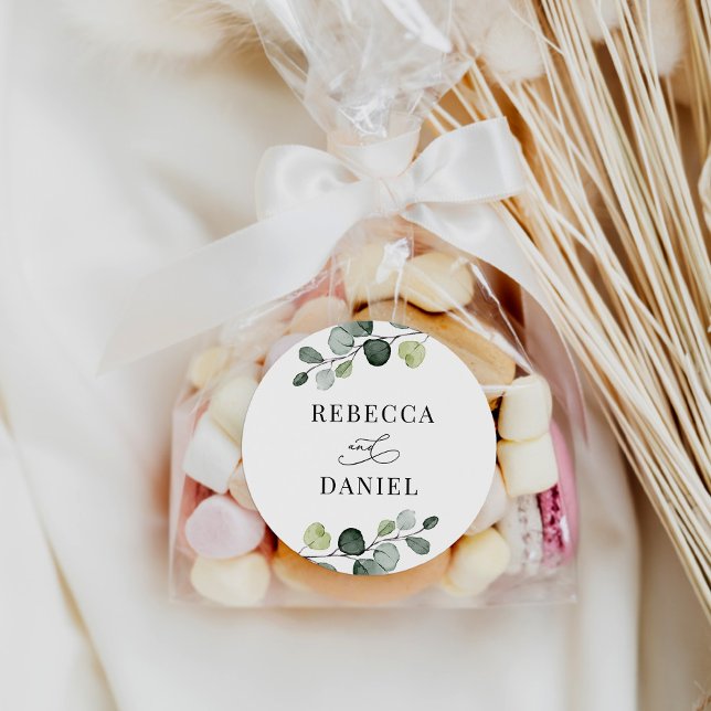 Adesivo Redondo Casamento Personalizado Greenery Eucalyptus (Criador carregado)