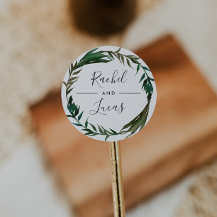 Adesivo Redondo Casamento personalizado grinalda da palma