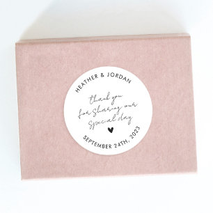 Adesivo Redondo Casamento Personalizado Minimalista Obrigado