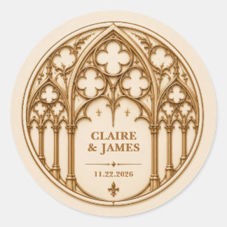 Adesivo Redondo Casamento Personalizado na Catedral Gótica Revival