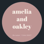 Adesivo Redondo Casamento Personalizado Ousado Minimalista Rosa Em<br><div class="desc">Adesivo Redondo Clássico de Casamento Personalizado Ousado Minimalista Boho Rosa Empoeirado Retro Simples</div>