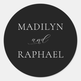 Adesivo Redondo Casamento Personalizado Preto-Branco Simples e Min