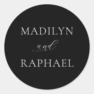 Adesivo Redondo Casamento Personalizado Preto-Branco Simples e Min