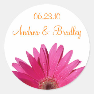 Adesivo Redondo Casamento Personalizado Rosa Gerbera Daisy Orange