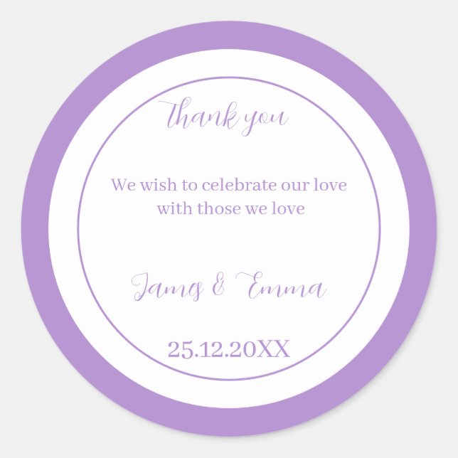 Adesivo Redondo Casamento Personalizado Roxo Simples (Frente)