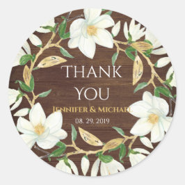 Adesivo Redondo Casamento Personalizado Rustic Wood Magnolia