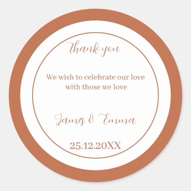 Adesivo Redondo Casamento Personalizado Simples Brown (Frente)