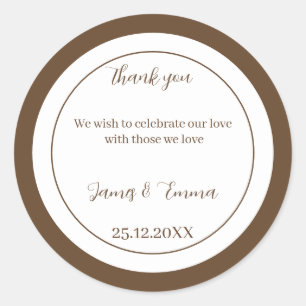 Adesivo Redondo Casamento Personalizado Simples Brown