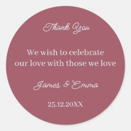 Adesivo Redondo Casamento Personalizado Simples Maroon