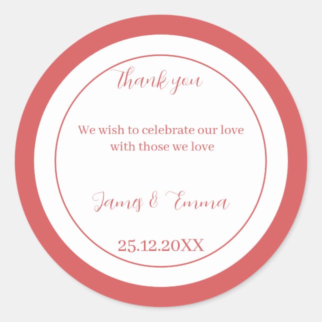 Adesivo Redondo Casamento Personalizado Simples Rosa (Frente)