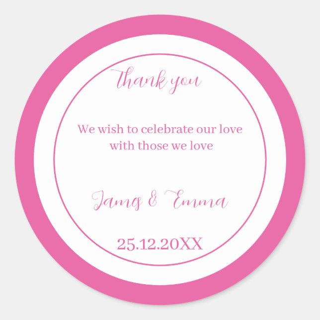 Adesivo Redondo Casamento Personalizado Simples Rosa (Frente)