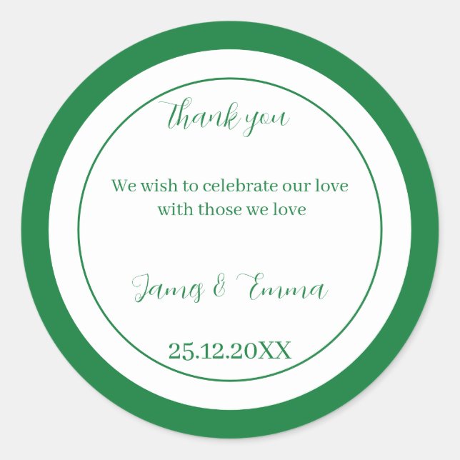 Adesivo Redondo Casamento Personalizado Verde Simples (Frente)
