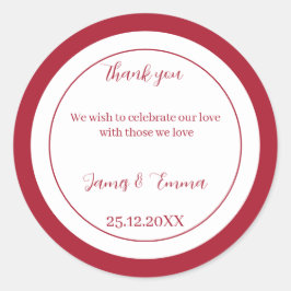 Adesivo Redondo Casamento Personalizado Vermelho Simples