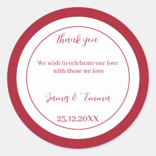 Adesivo Redondo Casamento Personalizado Vermelho Simples