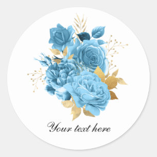 Adesivo Redondo Casamento personalizável de rosas azuis elegantes