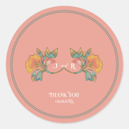 Adesivo Redondo Casamento Pink Watercolor Art Nouveau