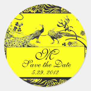 Adesivo Redondo CASAMENTO POMBOS DE AMOR MONOGRAMA preto e branco