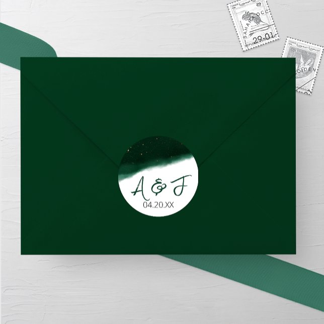 Adesivo Redondo Casamento por Aquarela de Emerald e Bronze (Criador carregado)
