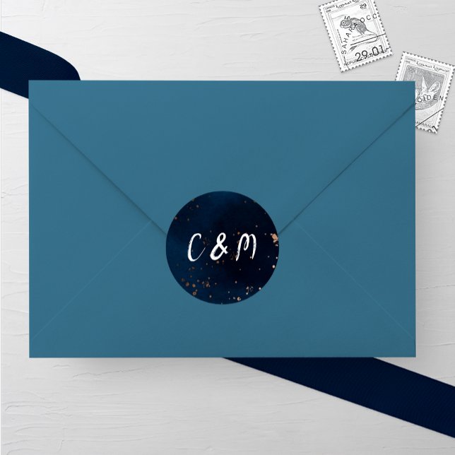 Adesivo Redondo Casamento por Aquarela de marinho e Bronze (Criador carregado)