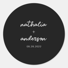 Adesivo Redondo Casamento Preto com Script Mínimo