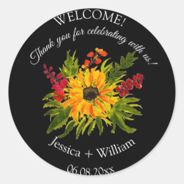 Adesivo Redondo Casamento Preto de Cores Negras Rústico de Girasso