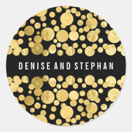 Adesivo Redondo Casamento Preto de Folha de Ouro Confetti
