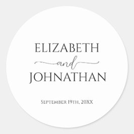 Adesivo Redondo Casamento preto e branco com script mínimo simples