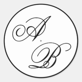 Adesivo Redondo Casamento Preto e Branco com Script Monograma Clás