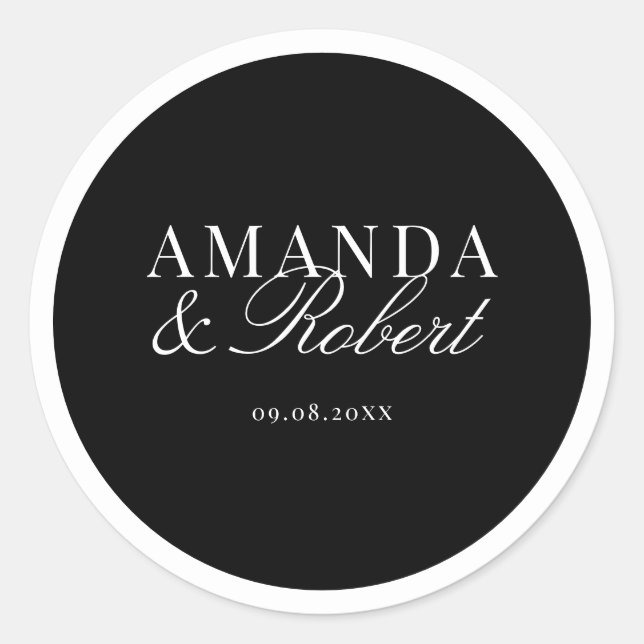Adesivo Redondo Casamento Preto e Branco Elegante e Sofisticado (Frente)