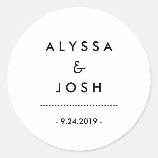 Adesivo Redondo Casamento preto e branco mínimo moderno (Frente)