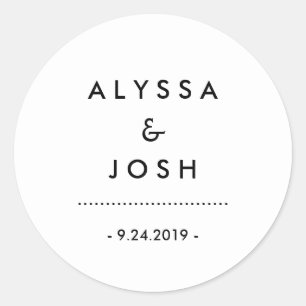 Adesivo Redondo Casamento preto e branco mínimo moderno