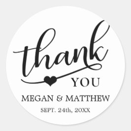 Adesivo Redondo Casamento preto e branco moderno, obrigado
